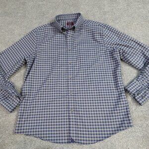 UNTUCKit Bergstorm Shirt L Blue Gray Gingham Plaid  Long Sleeve Flannel